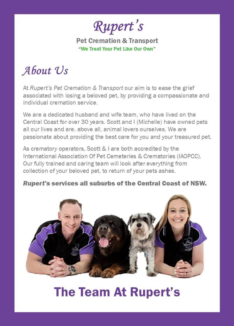 Rupert's Pet Cremation client booklet page 3
