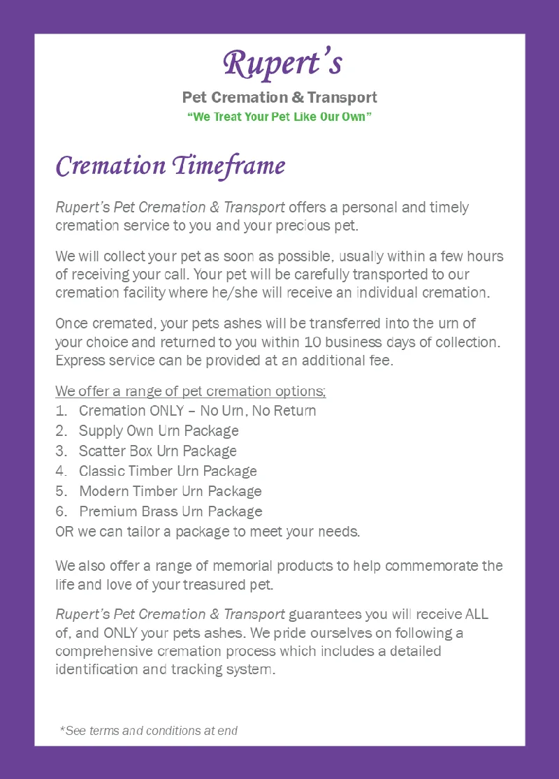 Rupert's Pet Cremation client booklet page 4