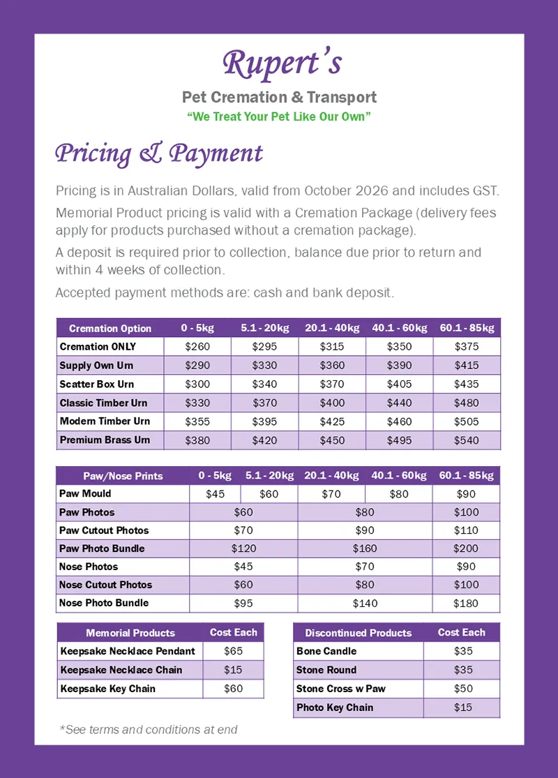 Rupert's Pet Cremation client booklet page 5