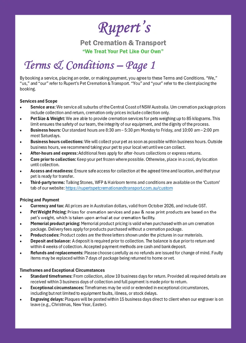 Rupert's Pet Cremation client booklet page 35