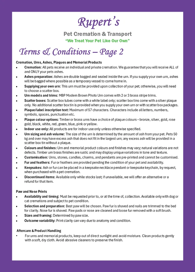 Rupert's Pet Cremation client booklet page 36
