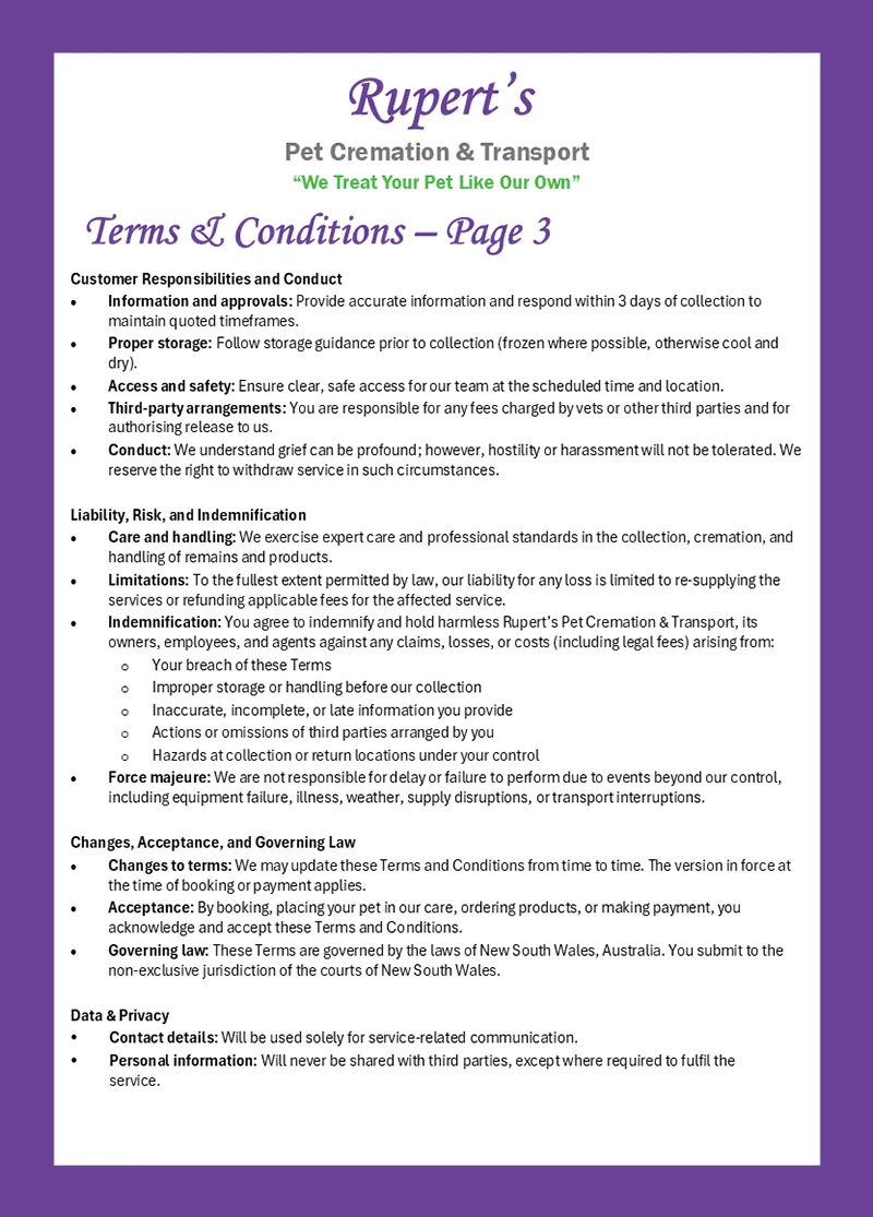 Rupert's Pet Cremation client booklet page 37