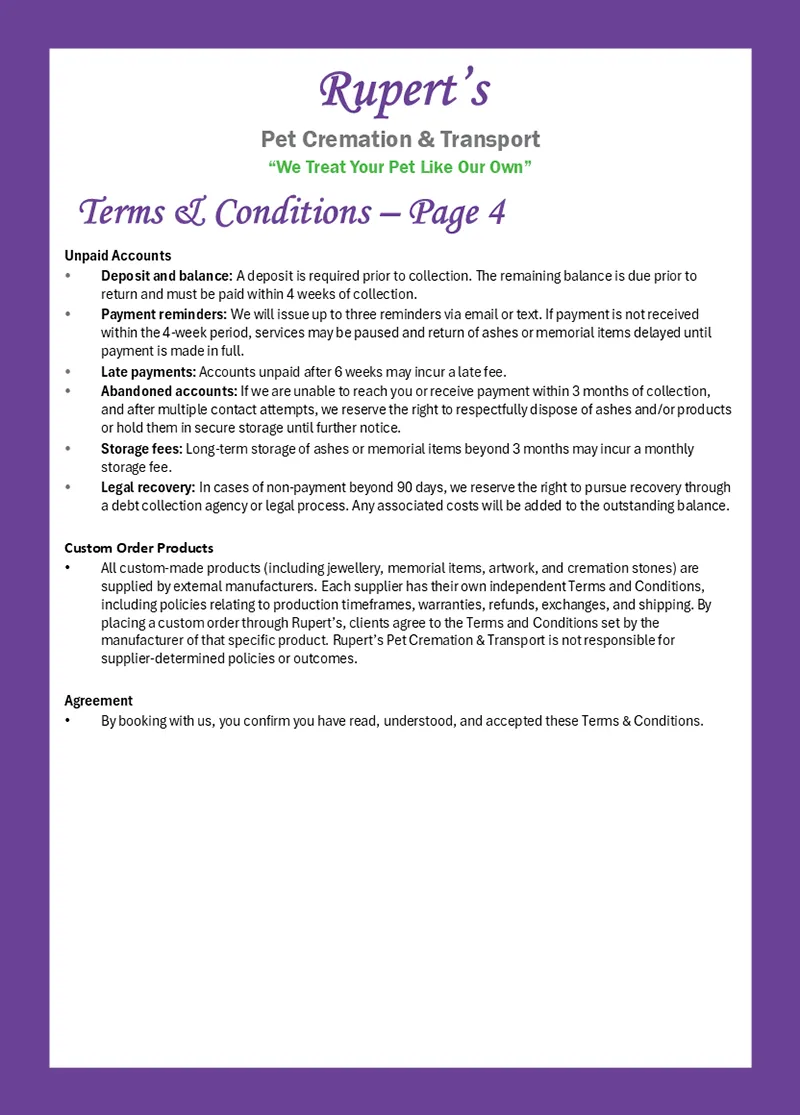 Rupert's Pet Cremation client booklet page 38