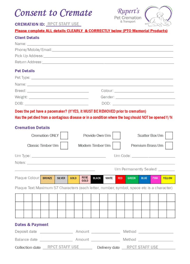 Rupert's Pet Cremation client booklet page 39
