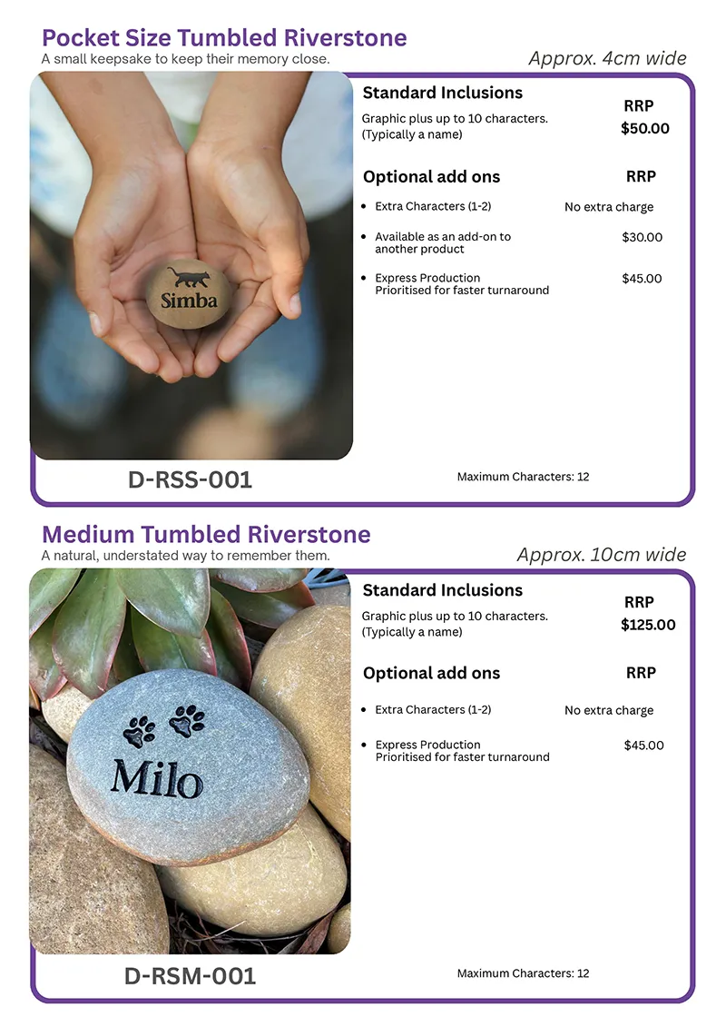 Rupert’s Pet Cremation Talking Stones customised products page 8