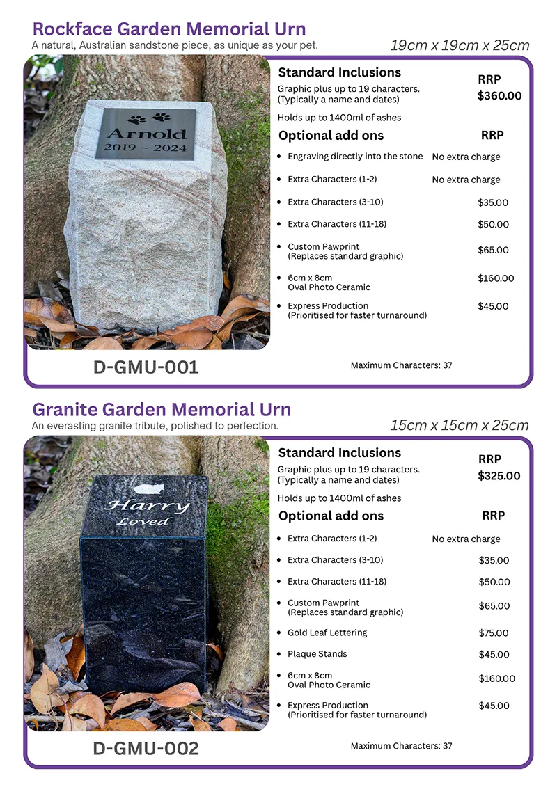 Rupert’s Pet Cremation Talking Stones customised products page 10