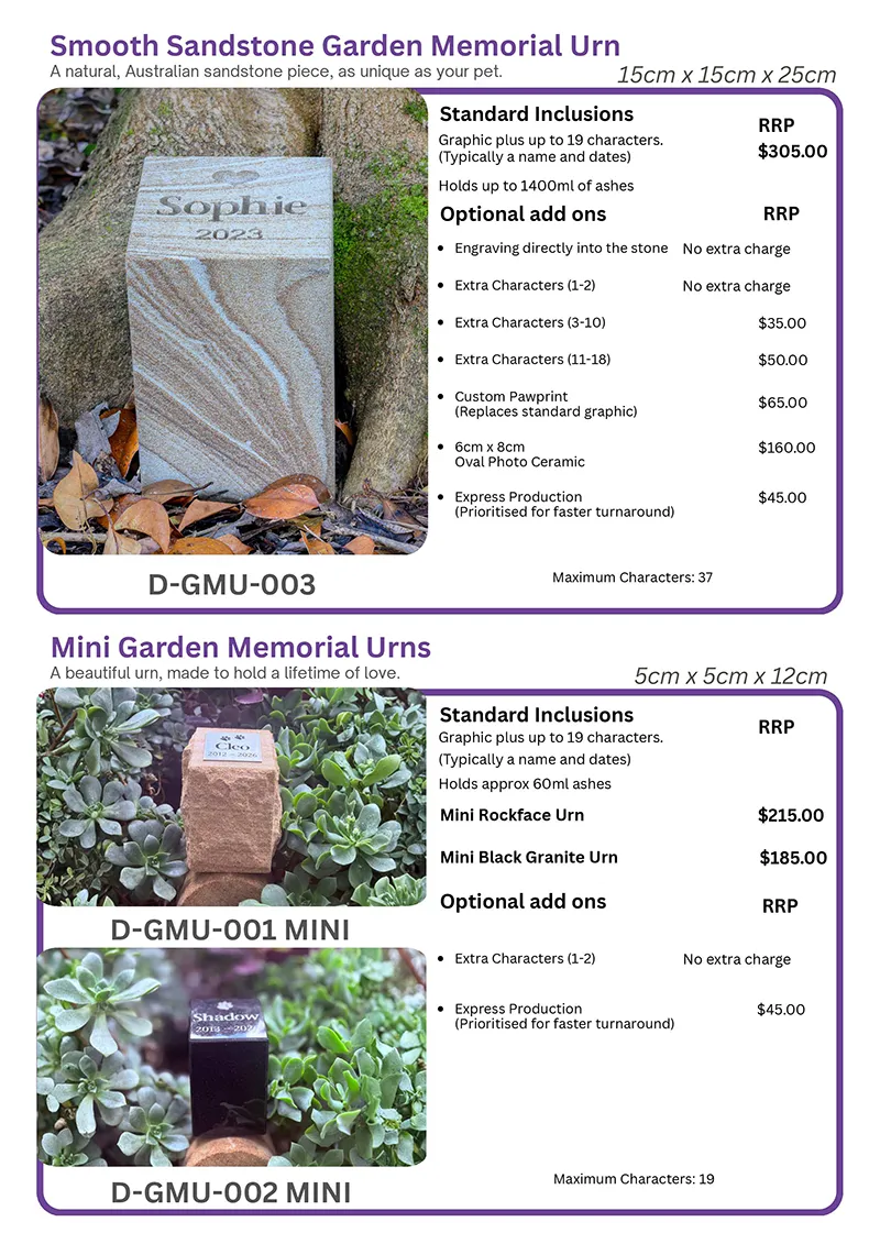 Rupert’s Pet Cremation Talking Stones customised products page 11