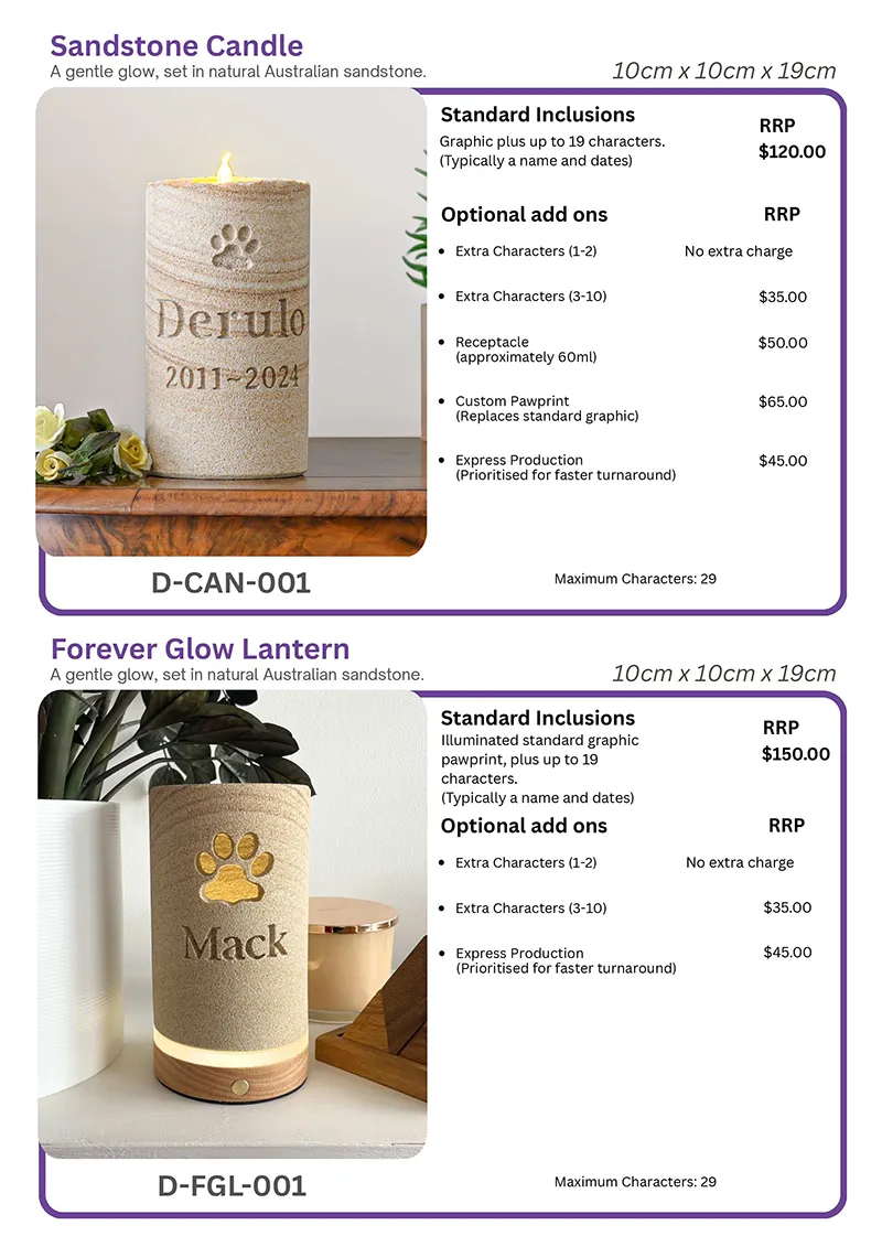 Rupert’s Pet Cremation Talking Stones customised products page 12