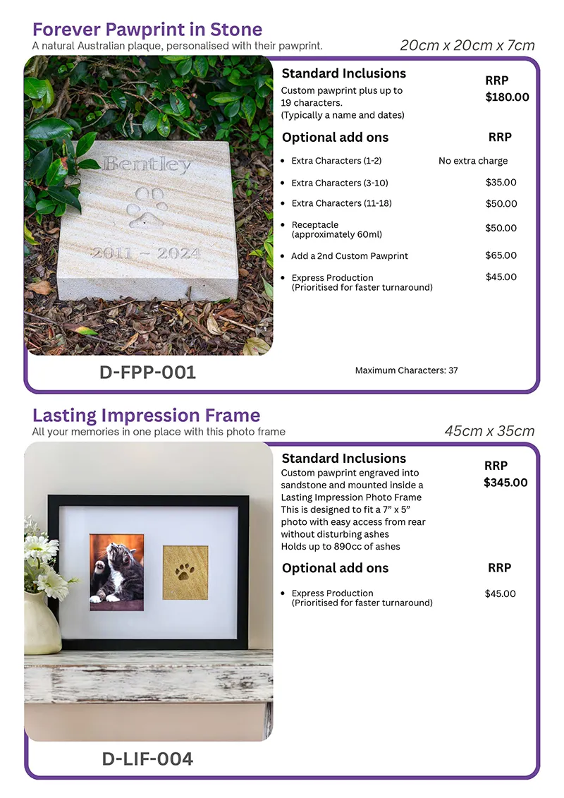 Rupert’s Pet Cremation Talking Stones customised products page 13