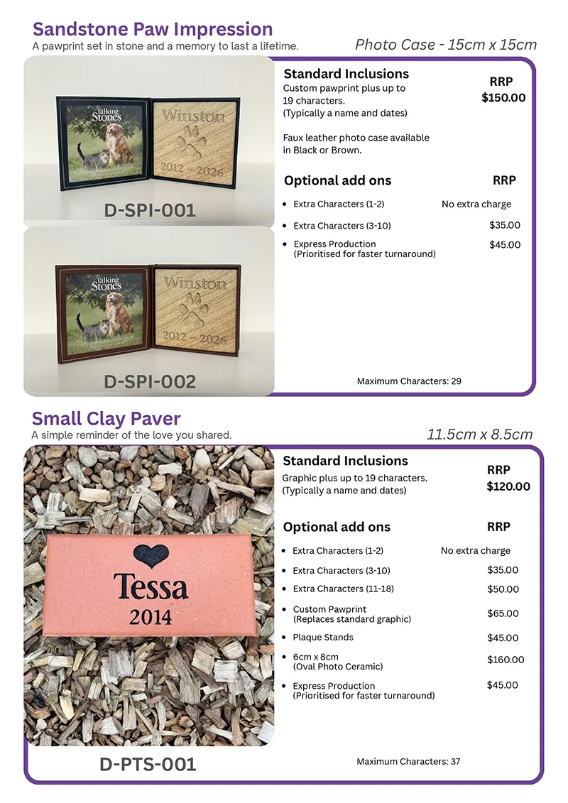 Rupert’s Pet Cremation Talking Stones customised products page 14