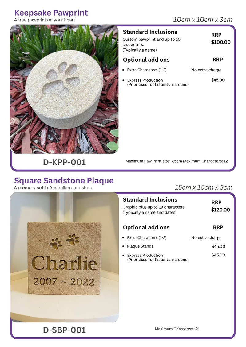 Rupert’s Pet Cremation Talking Stones customised products page 15