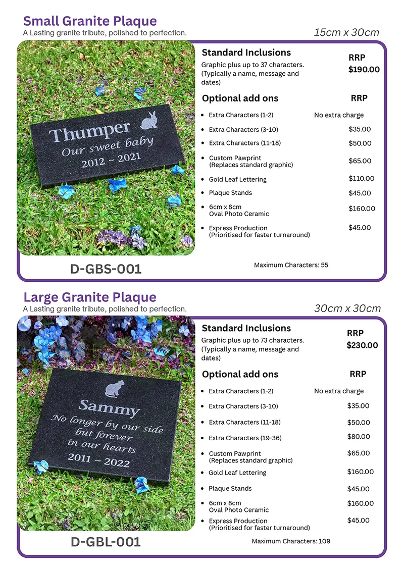 Rupert’s Pet Cremation Talking Stones customised products page 17