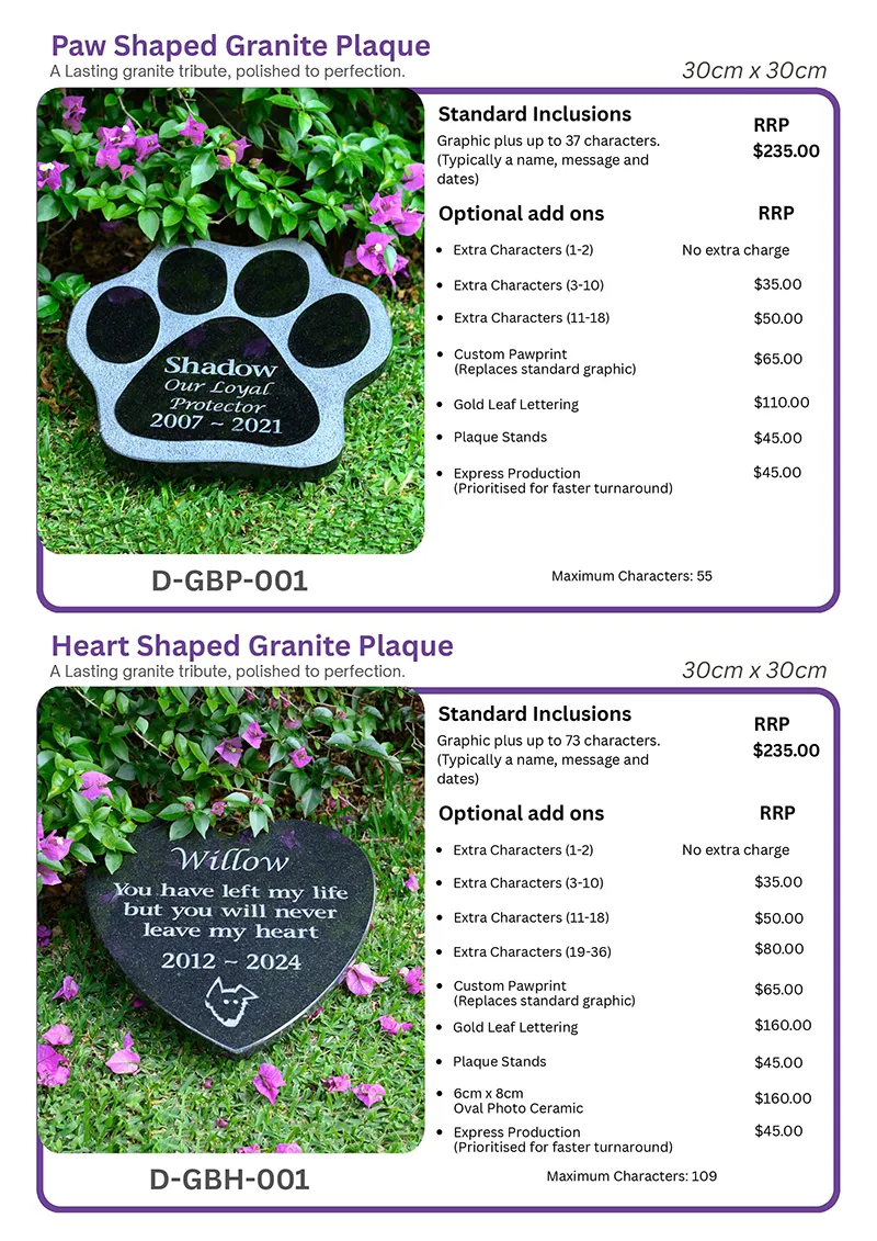 Rupert’s Pet Cremation Talking Stones customised products page 18