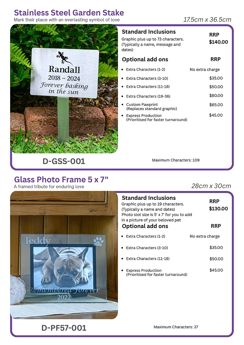 Rupert’s Pet Cremation Talking Stones customised products page 20