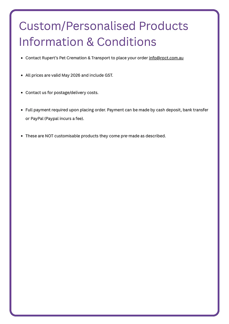 Rupert’s Pet Cremation Talking Stones customised products page 24