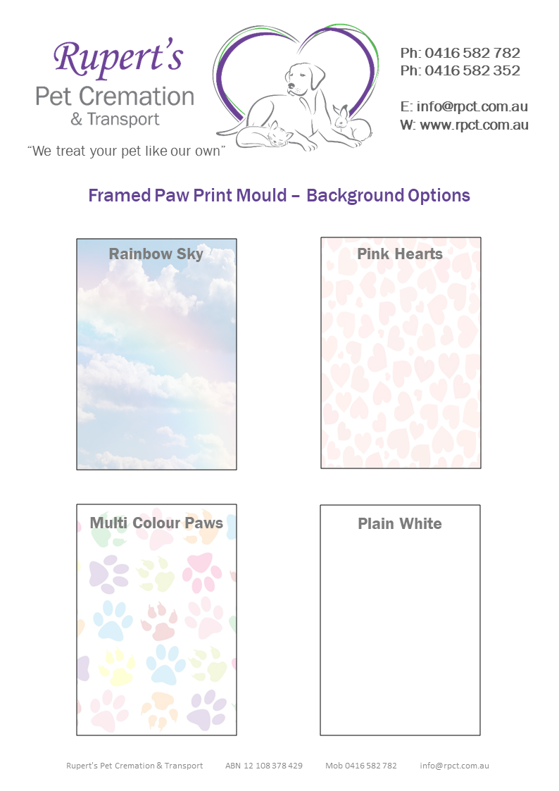 RPCT Framed Paw Print Mould Background Options